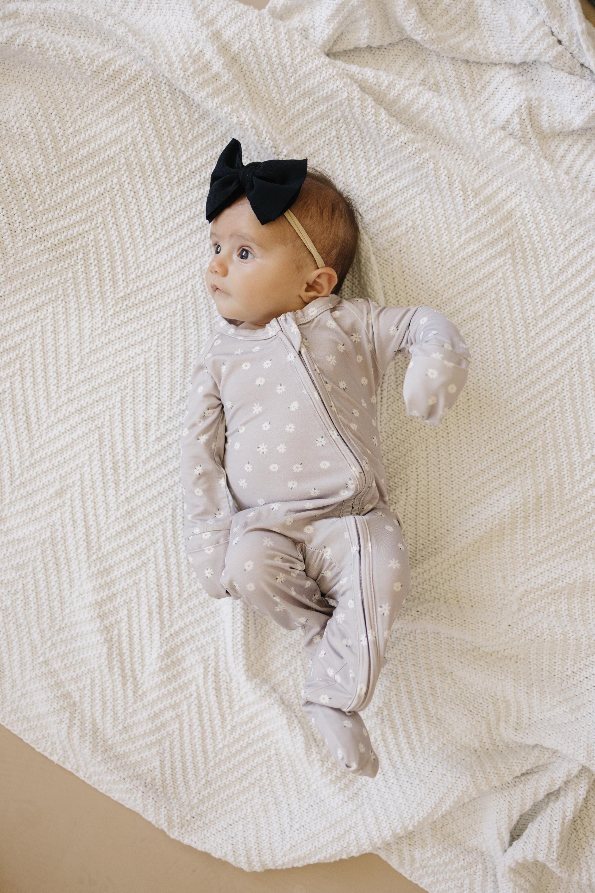 Oopsie Daisy Bamboo Zippy Romper - Bamboo Baby Pajamas - Purple Floral Flower Print Girl Newborn Baby