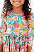 Floral Fiesta 3/4 Sleeve Pocket Twirl Dress
