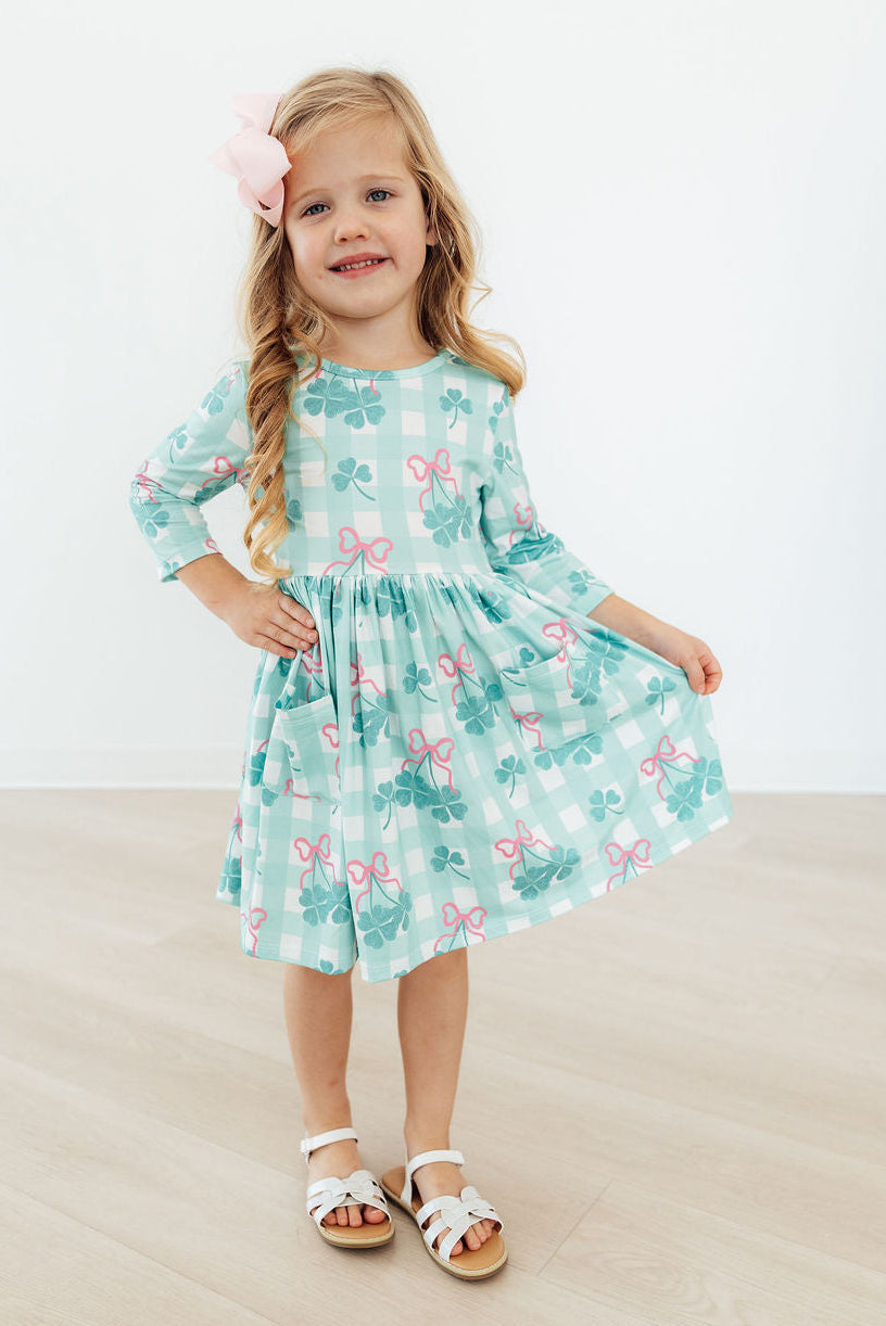 Shamrock Sweetheart 3/4 Sleeve Pocket Twirl Dress