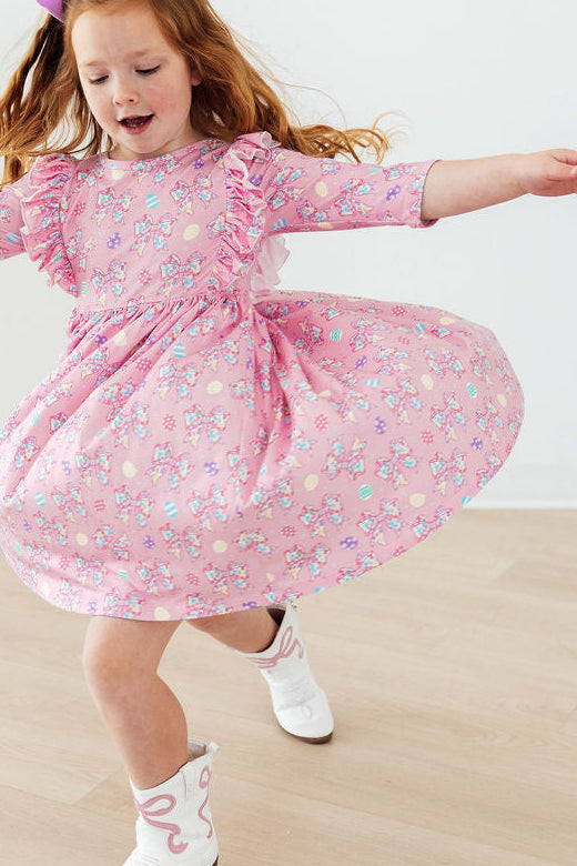 Little Bow Peeps 3/4 Sleeve Ruffle Twirl Dress
