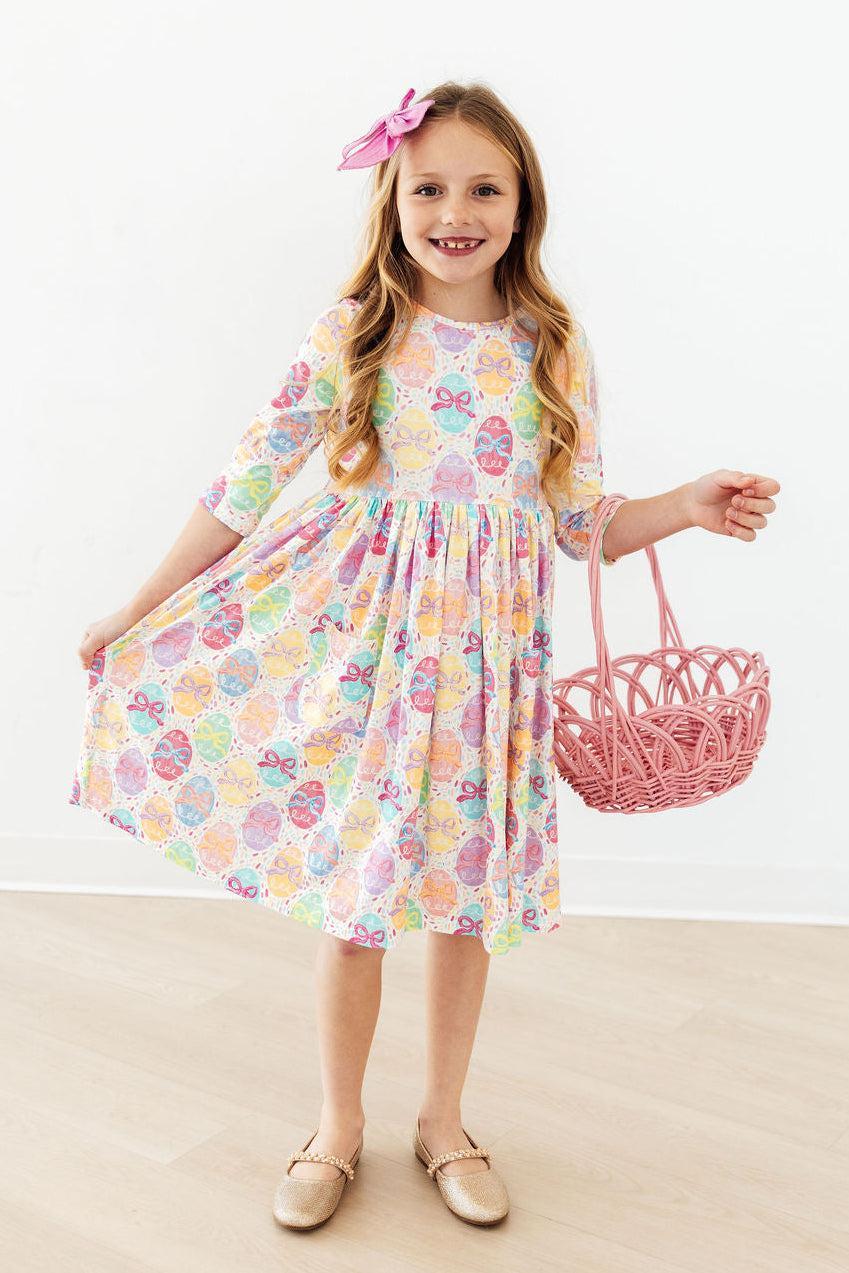 Egg-stra Cute 3/4 Sleeve Pocket Twirl Dress