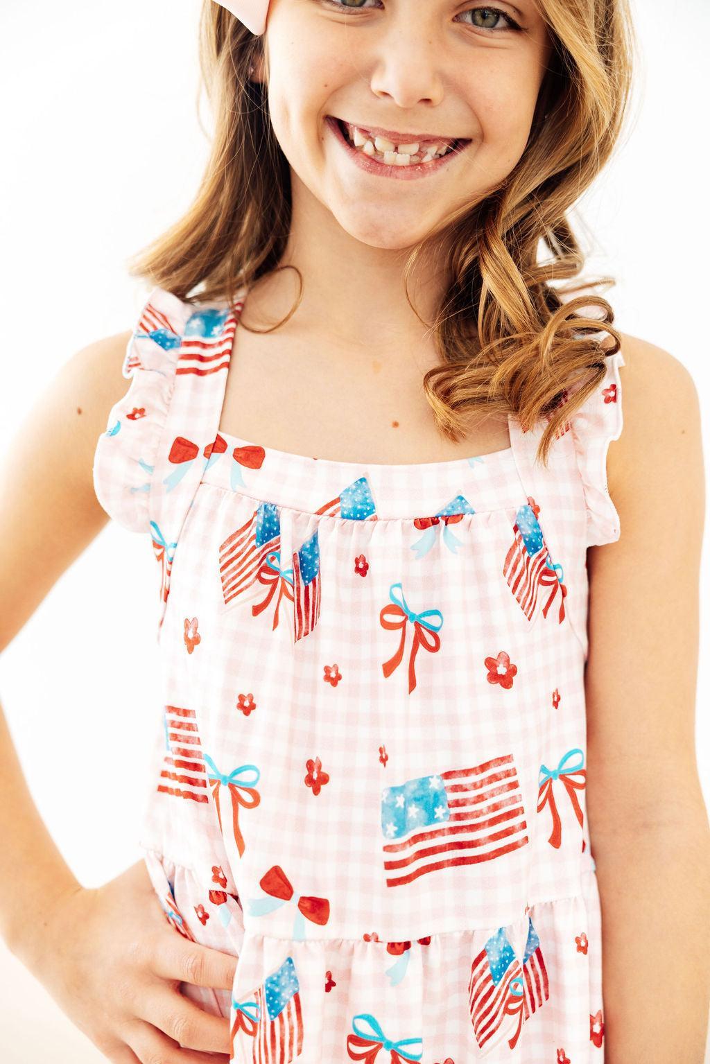 Fancy Flags Ruffle Cross Back Dress