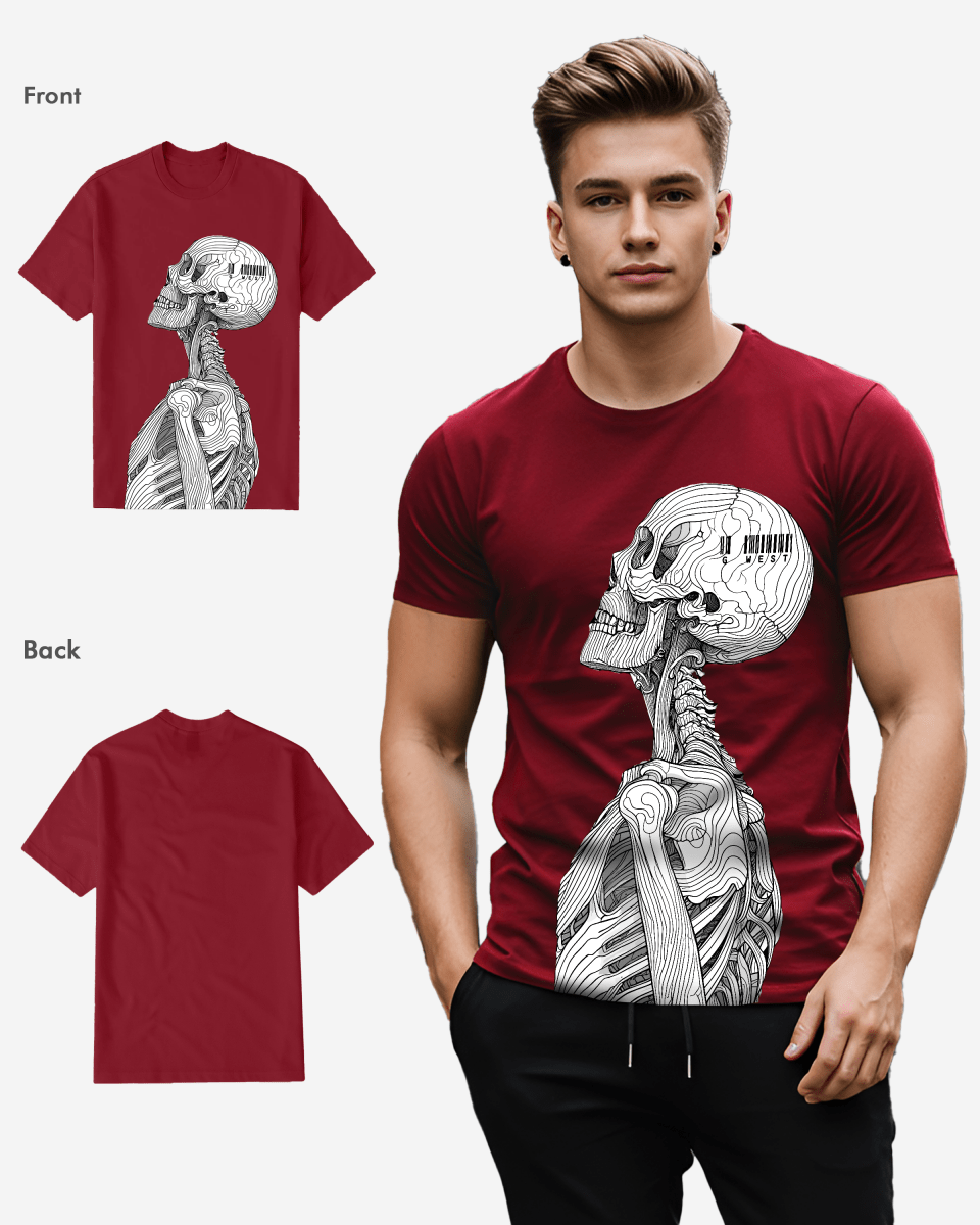 G West Mens Regular Fit Barcode Skeleton Front Graphic T Shirt : Gwpbast5053 - 3 Colors