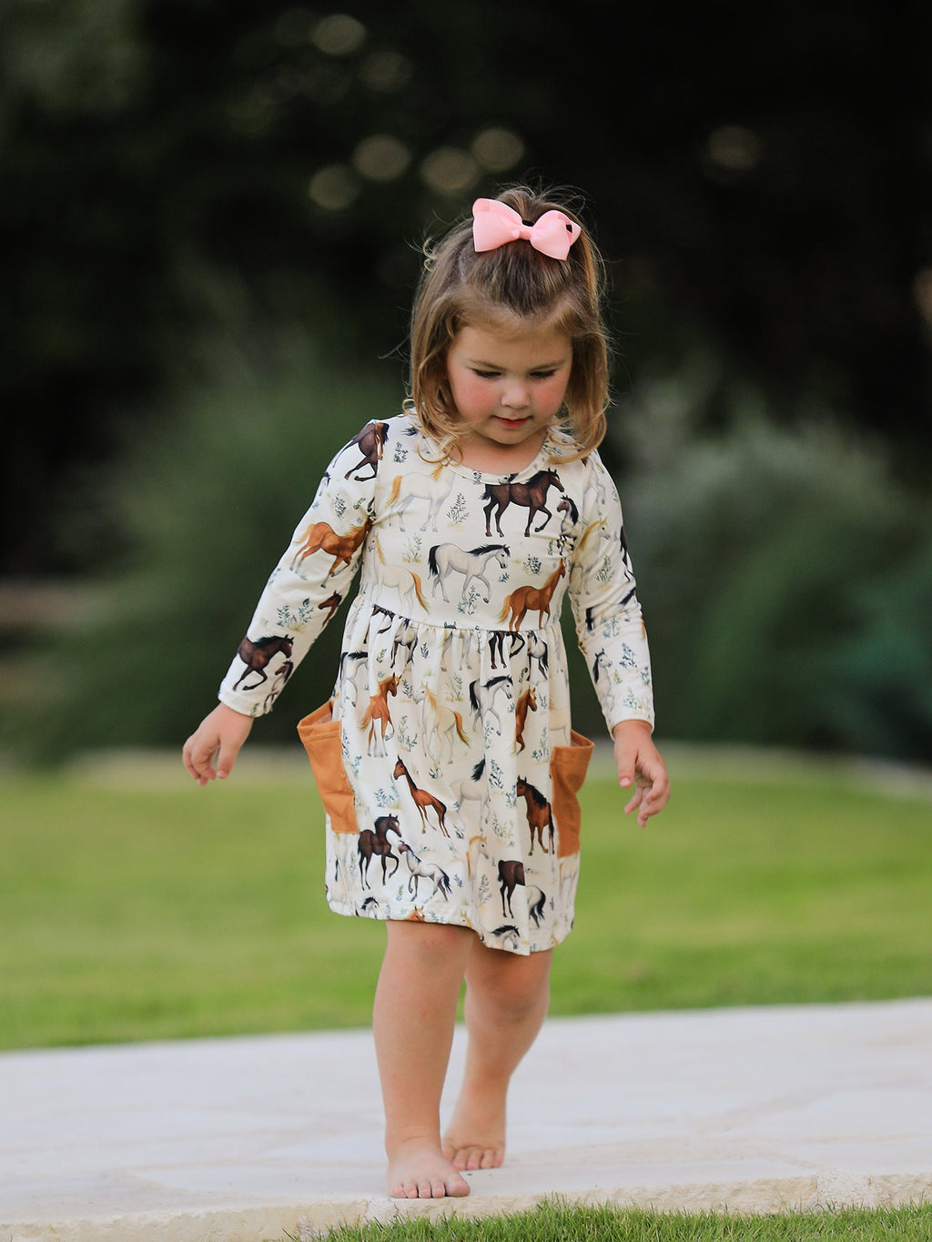 Western Horse Print Long Sleeve Dress