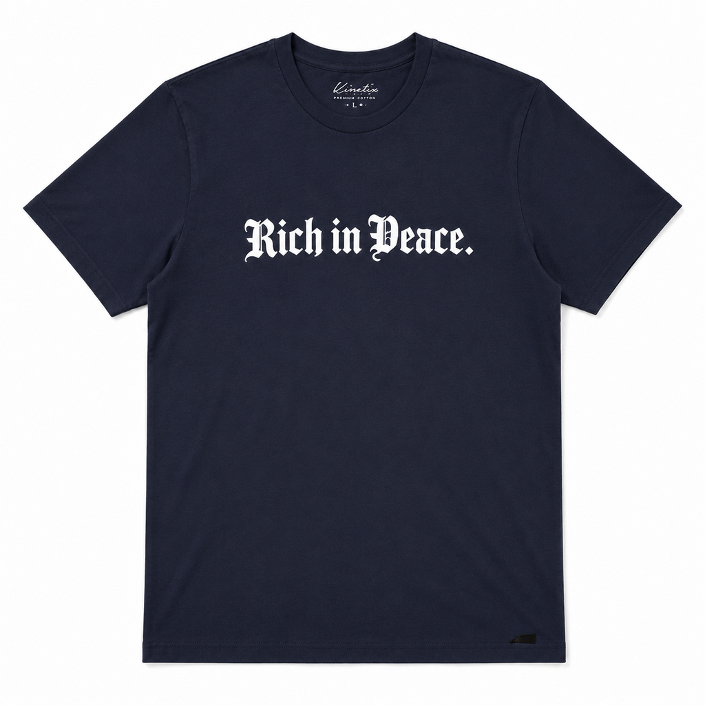Rich in Peace Organic Tee (White with Navy print)