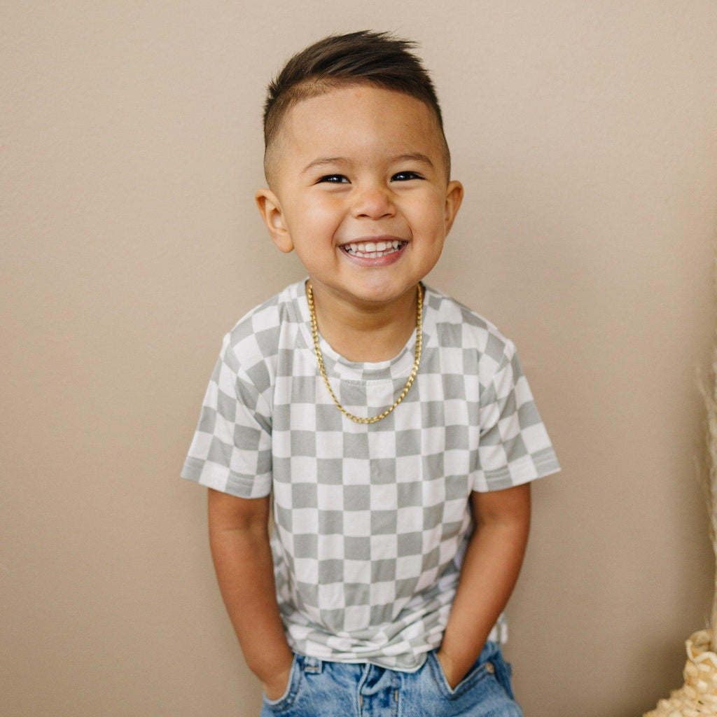 Sage Checkered Bamboo Tee *Sizes 3/6m & Sz 6 Left